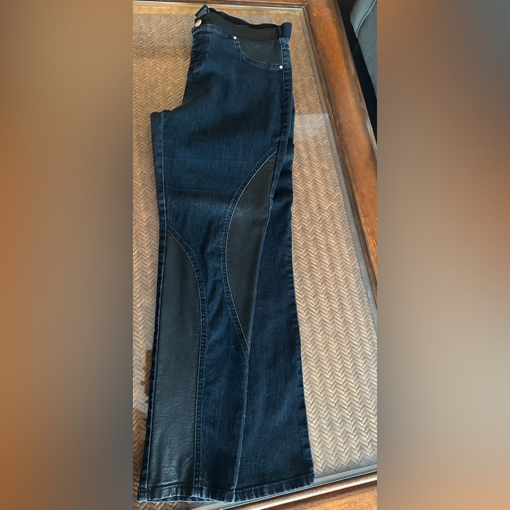 Simon Chang Stretch Jean with Faux Leather Trim